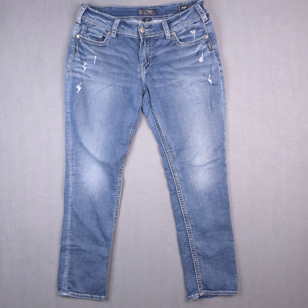 Silver Jeans Suki Mid Slim Joga Jeans Blue W34 L31 Distressed Stretch Western 34